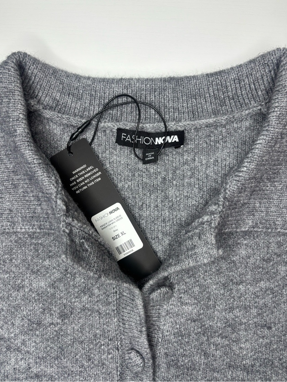 NWT Fashion Nova Gray Knit Polo Sweater Dress Long Sleeve A Line Mini Dress - Picture 4 of 5